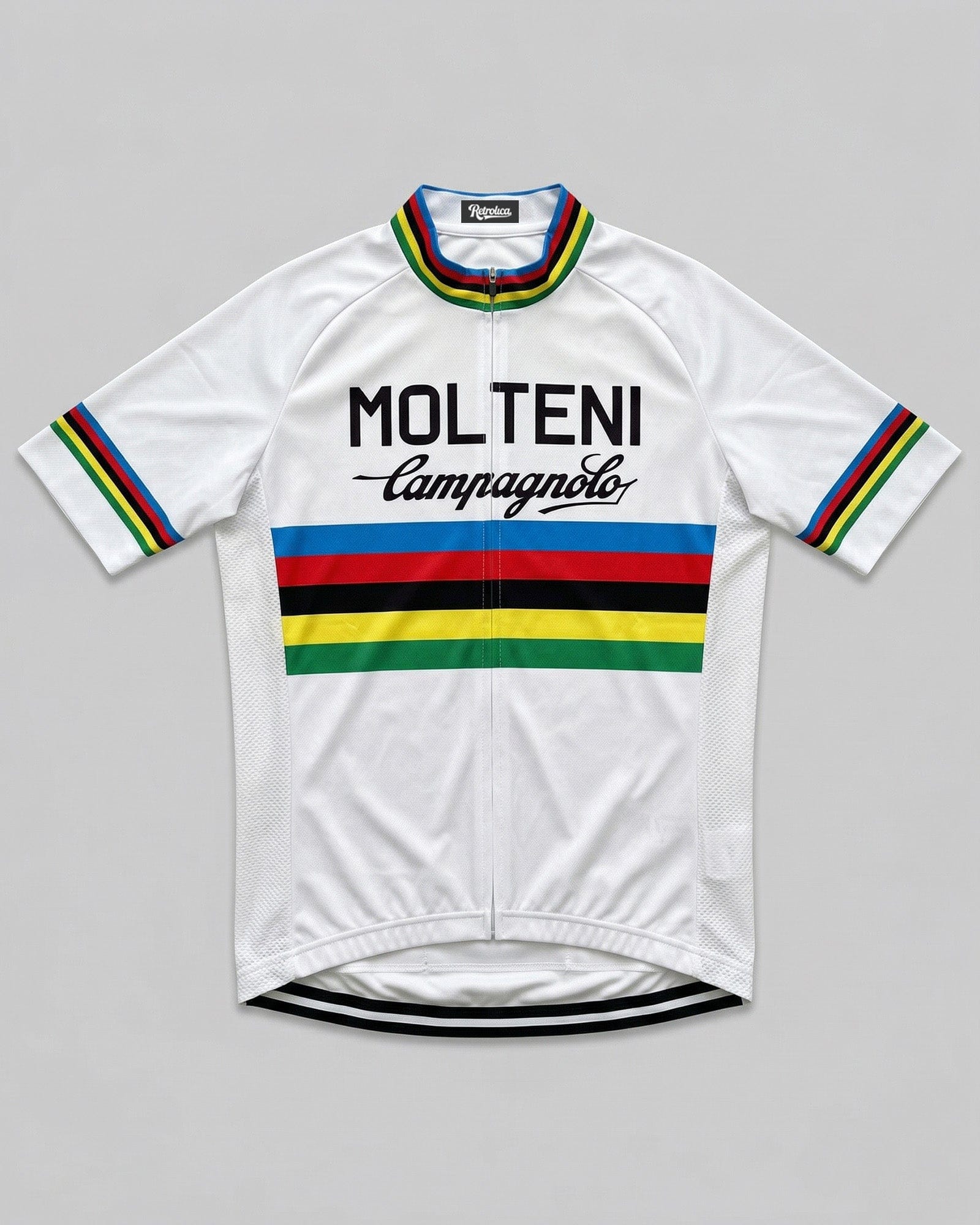 Molteni White Rainbow World Champion Retro Cycling Jersey - Eddy Merckx Edition