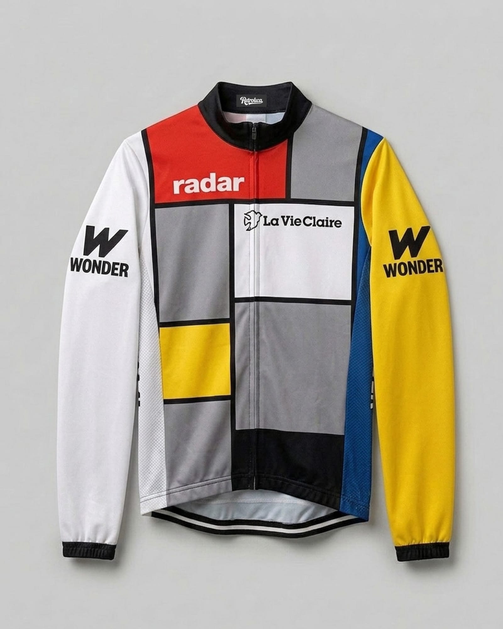 1985 La Vie Claire Mondrian Langarm-Retro-Radtrikot – Hinault & LeMond