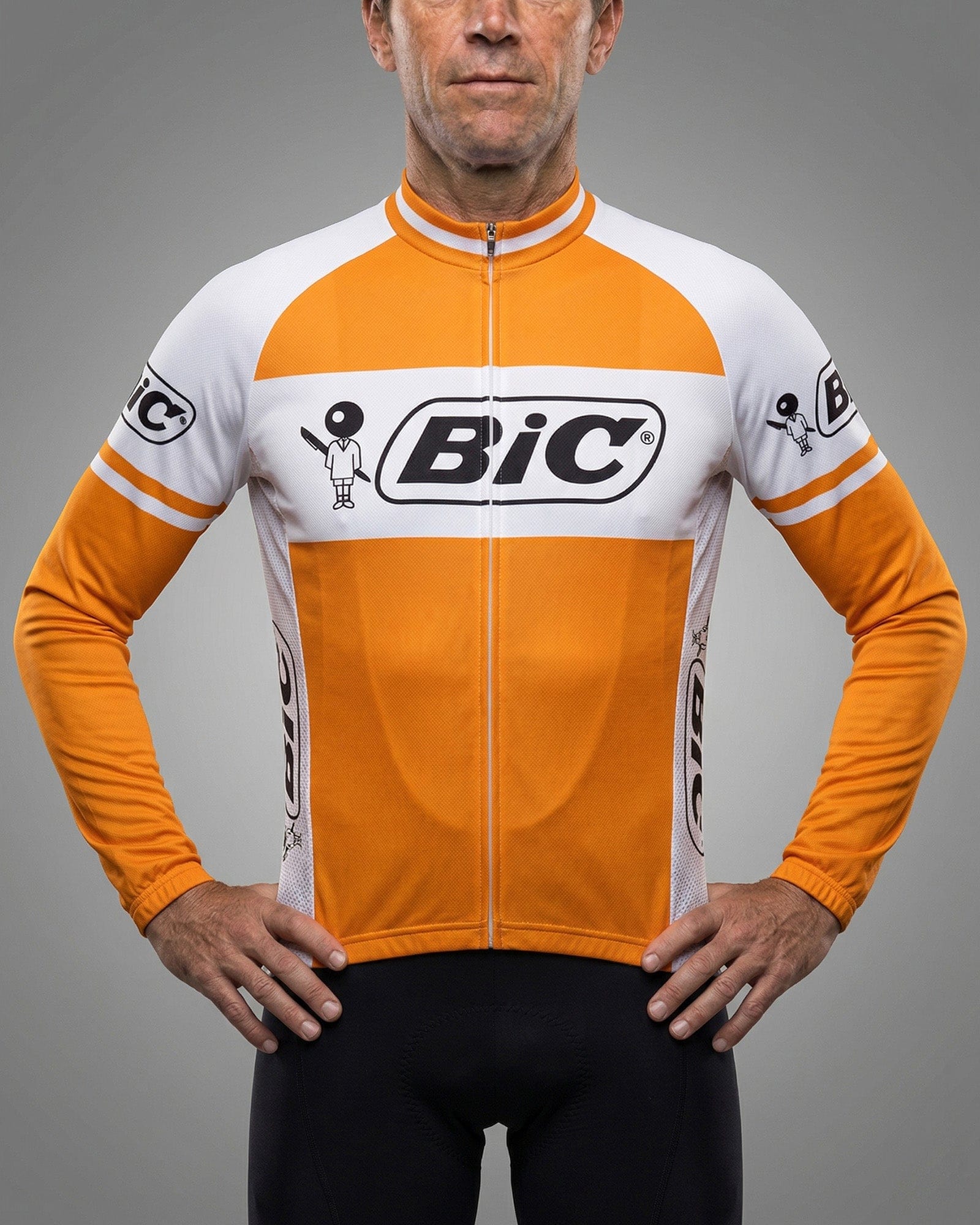 retrolica 1967-1974 BIC Orange Long Sleeve Retro Cycling Jersey - Anquetil & Ocaña