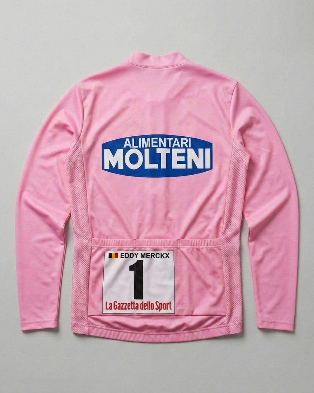 retrolica 1972 Molteni Giro d'Italia Maglia Rosa Pink Leader Long Sleeve Retro Cycling Jersey - Eddy Merckx