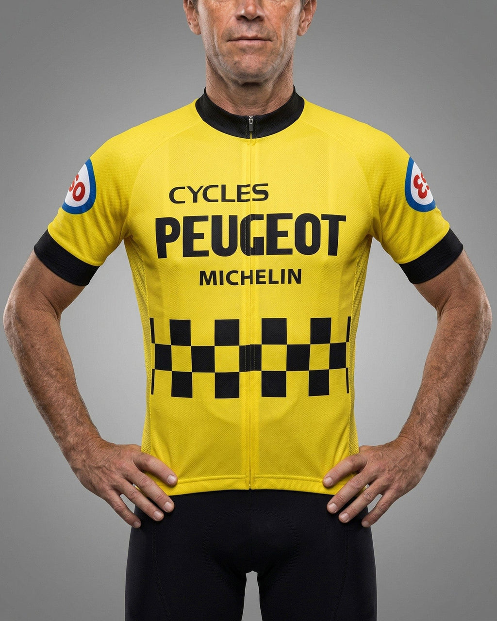 retrolica 1976-1981 Peugeot Yellow Checkerboard Retro Short Sleeve Cycling Jersey