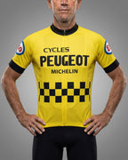 retrolica 1976-1981 Peugeot Yellow Checkerboard Retro Short Sleeve Cycling Jersey