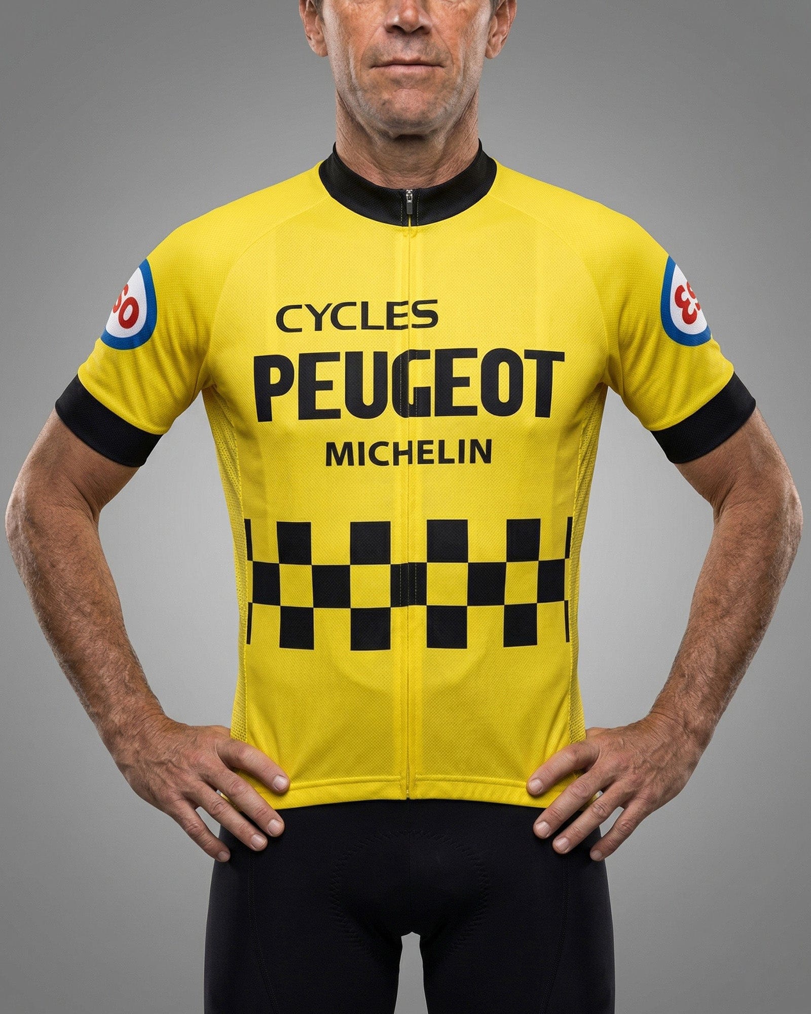 retrolica 1976-1981 Peugeot Yellow Checkerboard Retro Short Sleeve Cycling Jersey