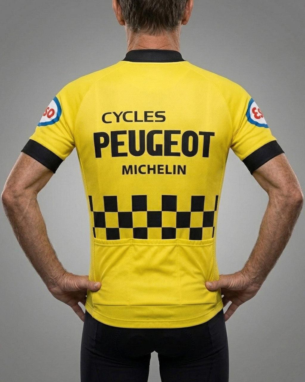 retrolica 1976-1981 Peugeot Yellow Checkerboard Retro Short Sleeve Cycling Jersey