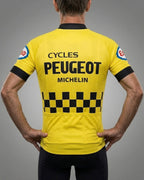 retrolica 1976-1981 Peugeot Yellow Checkerboard Retro Short Sleeve Cycling Jersey