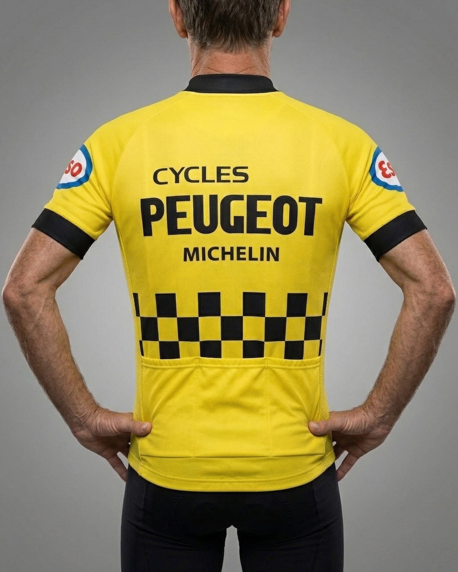 retrolica 1976-1981 Peugeot Yellow Checkerboard Retro Short Sleeve Cycling Jersey