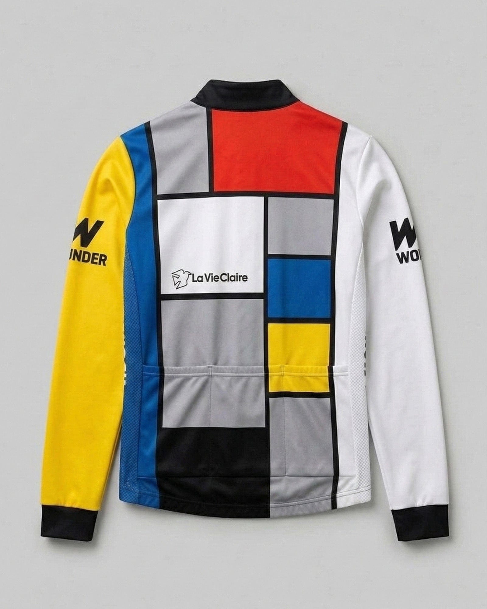 retrolica 1985 La Vie Claire Mondrian Long Sleeve Retro Cycling Jersey - Hinault & LeMond