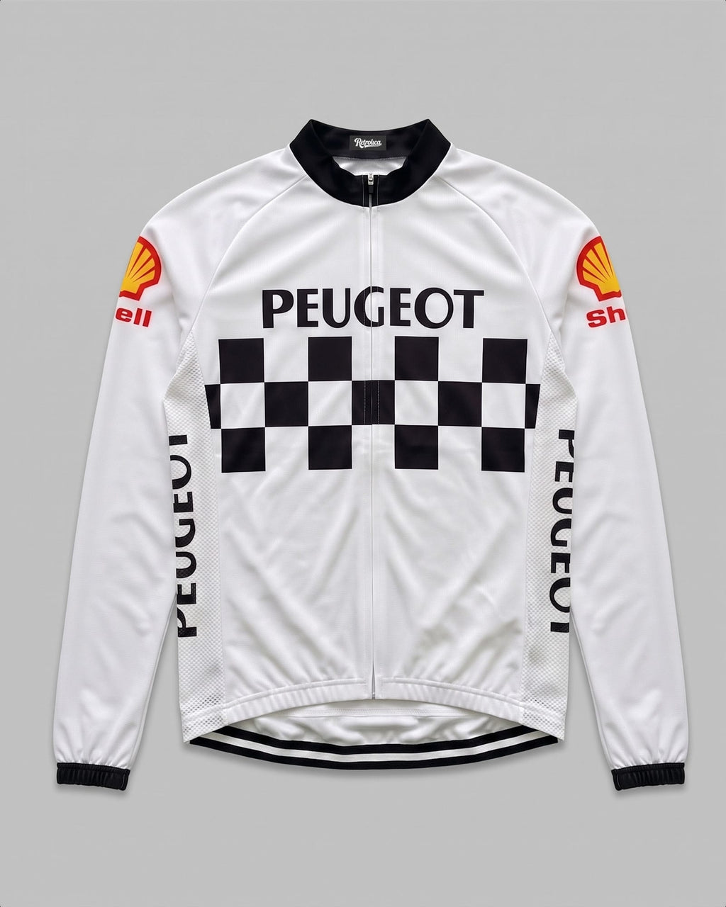 retrolica MEN / XS 1986 Peugeot Shell Checkerboard Long Sleeve Cycling Jersey – Vintage Cycling Jersey